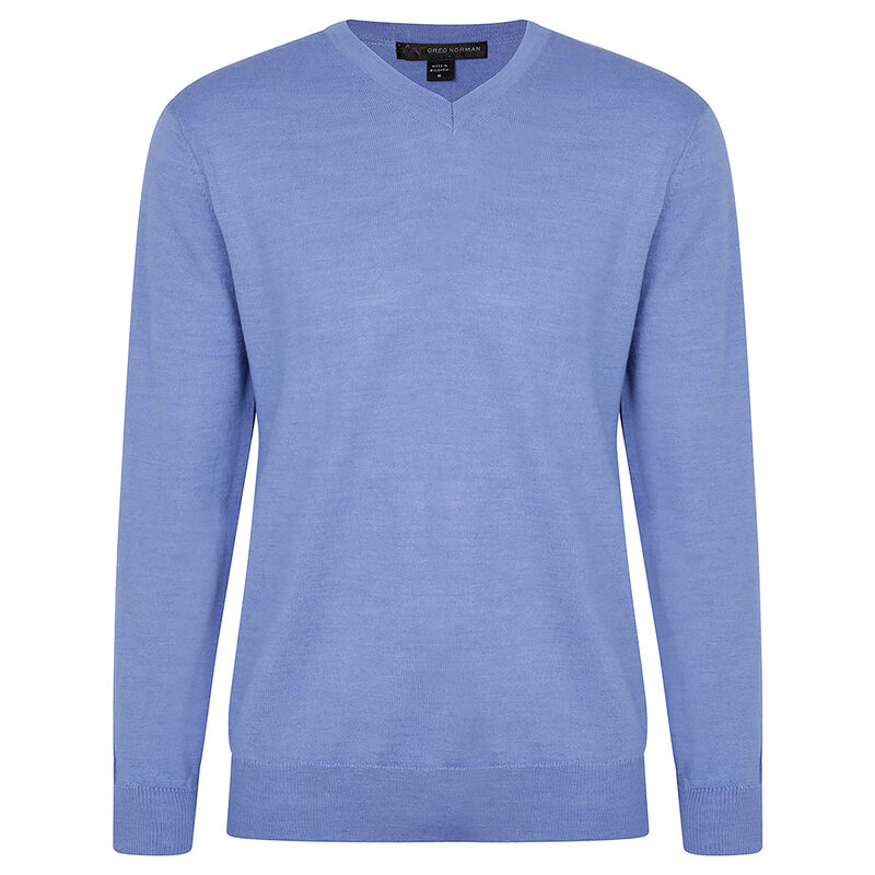 Greg Norman Merino V Neck Golf Sweater, Mens, Large, Blue  | Online Golf